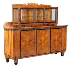 Art Deco Credenza in Walnut and Walnut Burl