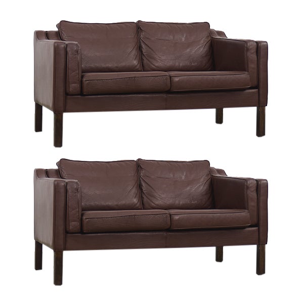 Set of Vintage Scandinavian Leather Sofas, 1970s For Sale