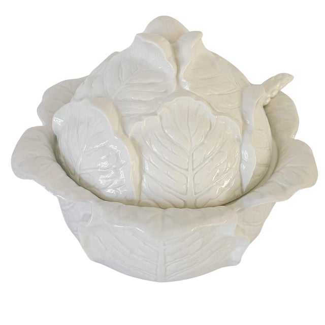 Ceramic Rare Vintage Fitz and Floyd White Cabbage Leaf Soup Tureen With Asparagus Ladle For Sale - Image 7 of 12