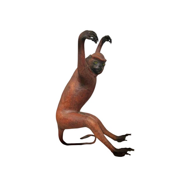 Late 20th Century Late 20th Century Life-Size Leather-Wrapped Monkey Sculpture With Glass Eyes, Safari, 29"h For Sale - Image 5 of 12