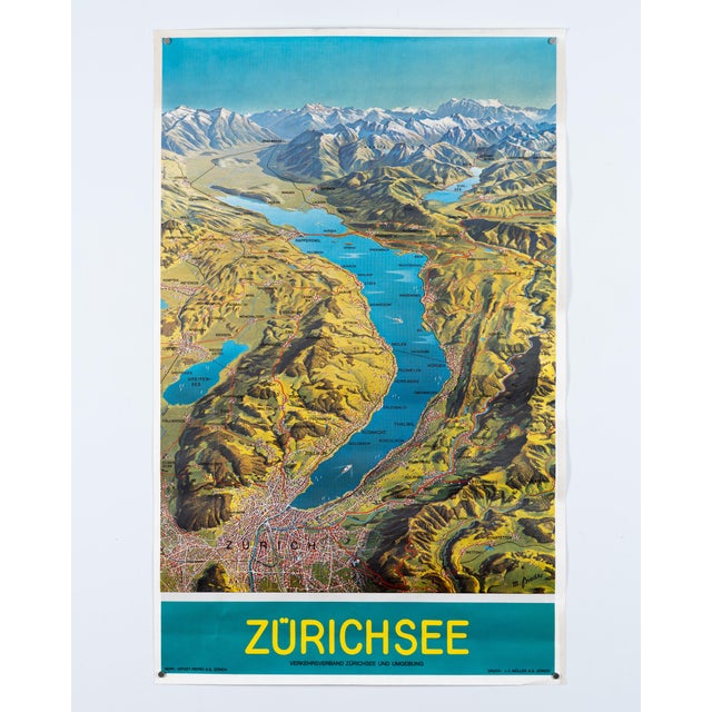 Lake Zurich Travel Poster by M. Bieder, 1978 For Sale - Image 3 of 10