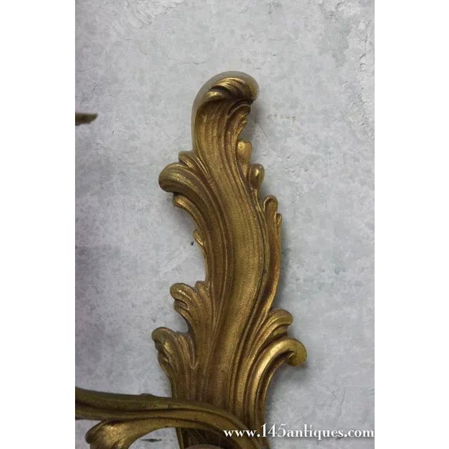 Pair of French Louis XV Style Gilt Bronze Two-Arm Wall Sconces, 1920s For Sale - Image 4 of 10