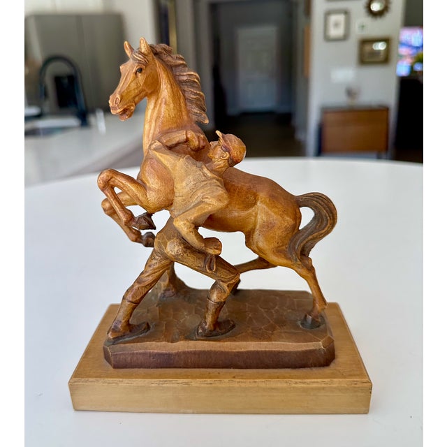Vintage Carved Wood Horse & Jockey Sculpture by Anri in Italy For Sale - Image 15 of 15