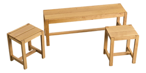 Vintage French Bench and Elm Stools, 1980, Set of 3
