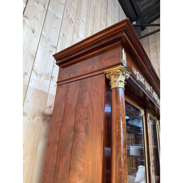Metal Empire Two-Door Display Bookcase in Mahogany Veneer with Gilt Bronze Mounts For Sale - Image 7 of 10