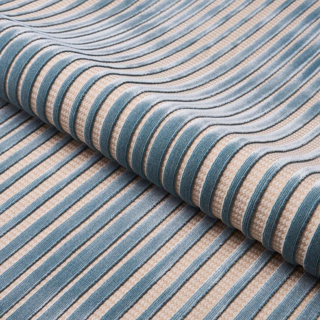 SAMPLE - Schumacher Chimay Stripe Velvet Fabric In Ciel For Sale