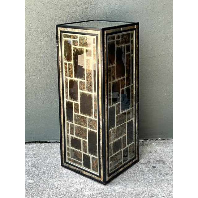 Vintage Eglomise Geometric Glass Pedestal For Sale - Image 4 of 17