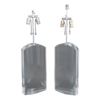 Modern Clear Acrylic and Chrome Table Lamps, Pair For Sale