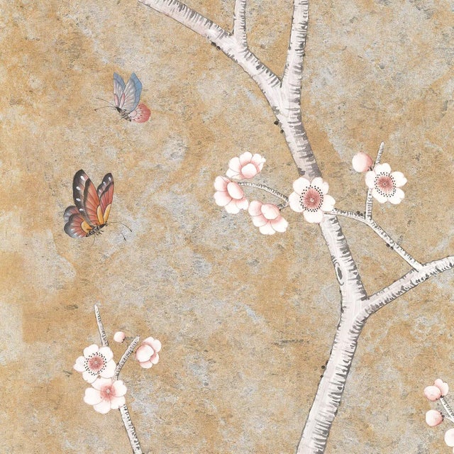 Not Yet Made - Made To Order 36" * H100"/Panel * 5ps, Beige-Brown‌ Floral and Bird Wallpaepr, Chinese-Style Floral and Bird Wallpaper Mural, 5 Panels For Sale - Image 5 of 6