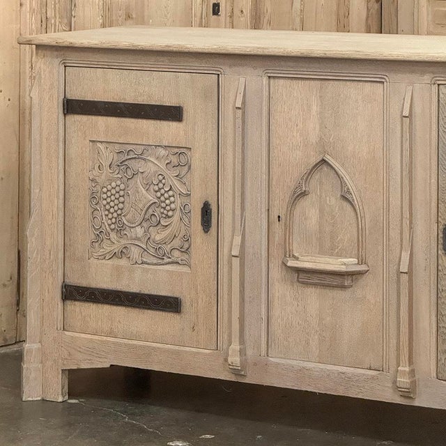 Antique Gothic Revival Stripped Oak Buffet For Sale - Image 9 of 18