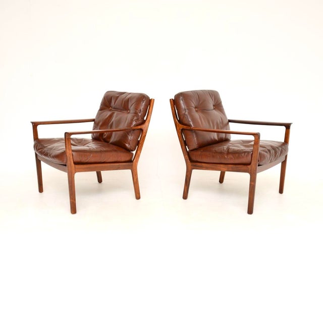 Mid-Century Modern Vintage Scandinavian Leather Armchairs from Frederik Kayser, 1960s, Set of 2 For Sale - Image 3 of 11