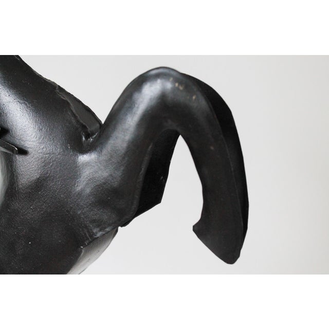 Folk Art Cast Metal Painted Black Rearing Horse on Wood Base For Sale - Image 10 of 10