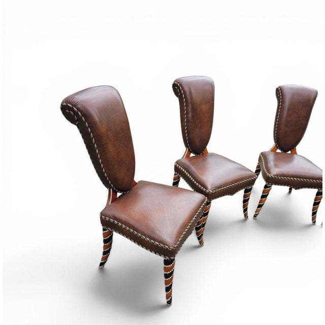 4 x Never Seen Before leather Chair / 1980s Height 105Depth 60Width 50Seat height 50 cm.