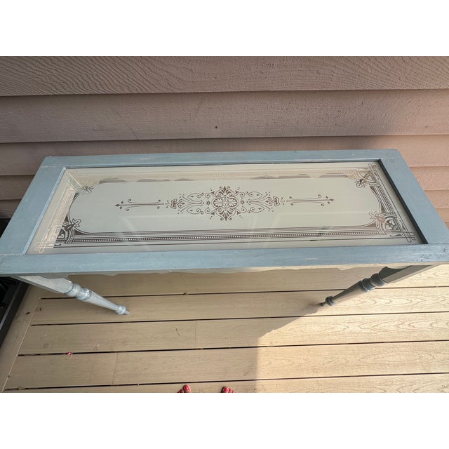 Vintage Etched Glass Carved Wood Console Table For Sale - Image 6 of 16
