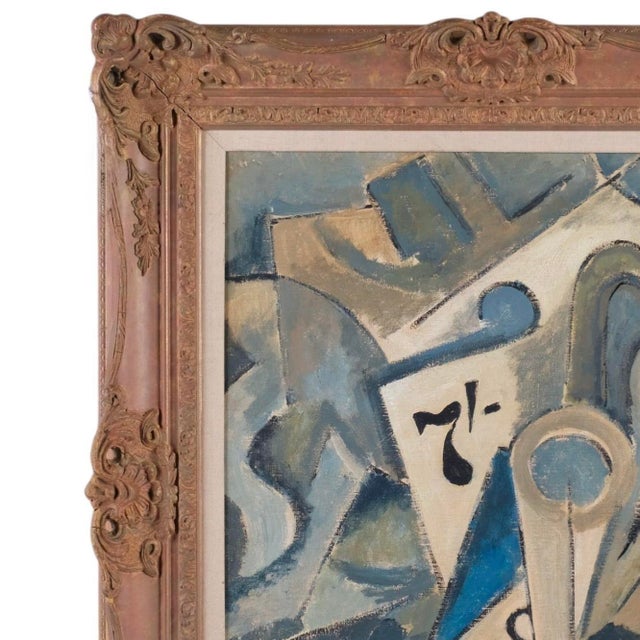 Modern Abstract Cubist Style Composition, Mid-20th Century, Oil on Canvas For Sale - Image 3 of 7