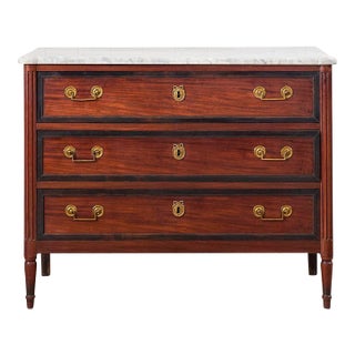 Louis XVI Period 18th Century French Commode With White Marble Top + Ebony Banding (C. 1780) For Sale