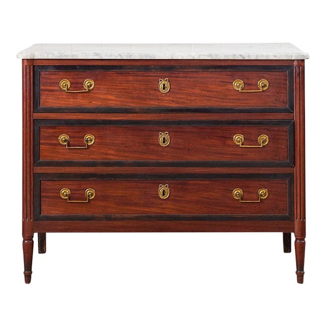 Louis XVI Period 18th Century French Commode With White Marble Top + Ebony Banding (C. 1780) For Sale