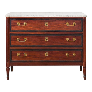 Louis XVI Period 18th Century French Commode With White Marble Top + Ebony Banding (C. 1780)