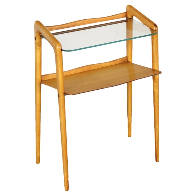 Small Vintage Beech Glass Shelf, Italy, 1950s For Sale