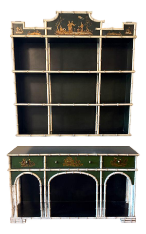 Two Piece English Chinoiserie Wall Shelf and Console