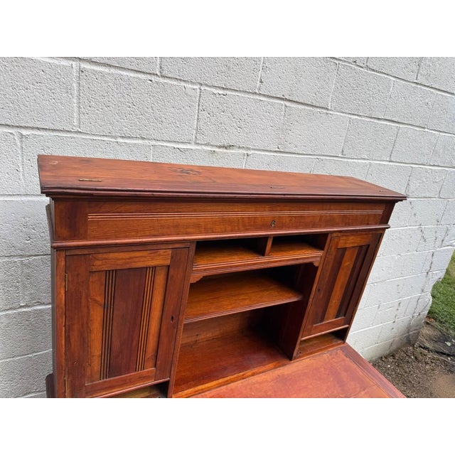 Brown Antique Victorian Art. & Craft Style Writing Table Executive Desk With Hutch For Sale - Image 8 of 18