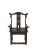 This early 20th century high yoke back armchair has 2 carved circle on the back splat and dramatic protruding crest rail....