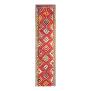 Beautiful Red Color With Diamond in the Vertical Center Pattern Antique Persian Ghashgaie Flat-Weave Rug