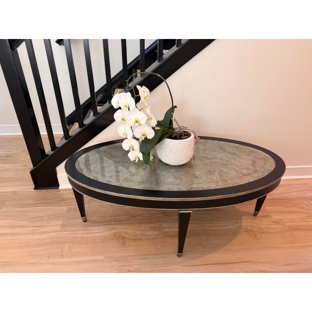 Elegant vintage Ethan Allen oval cocktail table in a refined Neoclassical / Hollywood Regency style, designer-inspired...