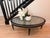 Elegant vintage Ethan Allen oval cocktail table in a refined Neoclassical / Hollywood Regency style, designer-inspired...
