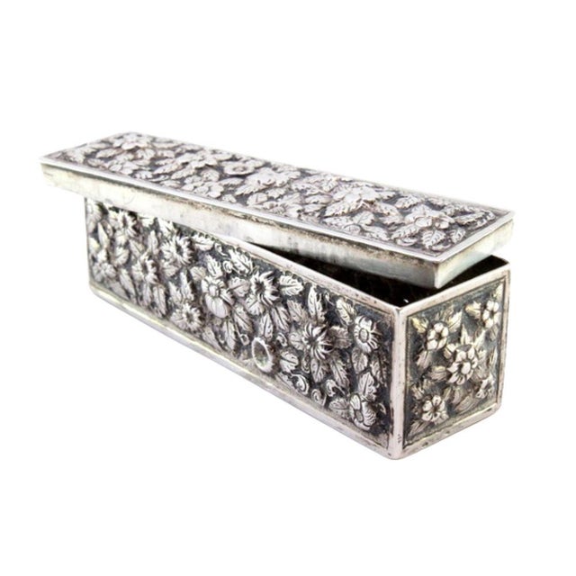 Silver Rectangular Silver Box with Raised Floral Motifs For Sale - Image 8 of 8