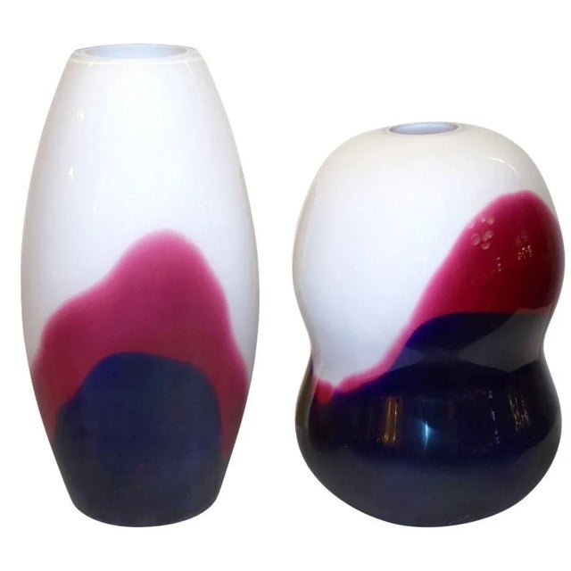 Formia 1980 Italian Vintage Purple Blue White Murano Glass Modern Design Vases - Set of 2 For Sale - Image 12 of 12