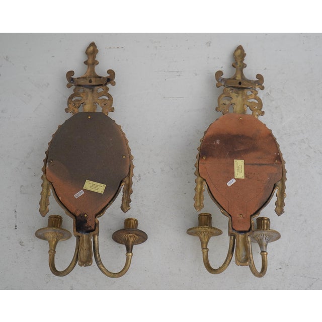 Pair of Maitland Smith Neoclassical Brass Candelabra Sconces For Sale - Image 9 of 10