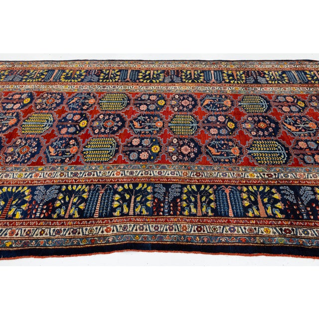 Late 19th Century Antique Bidjar Style Runner Rug With Tree of Life Design, Red and Indigo Wool For Sale - Image 5 of 11