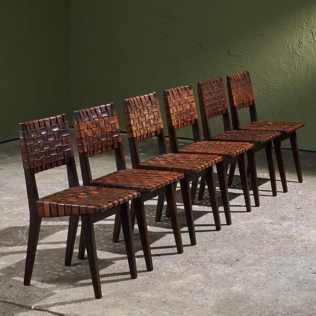 Chairs in Cognac Leather and Stained Oak from Jens Risom, United States, 1940s, Set of 6 For Sale - Image 14 of 14