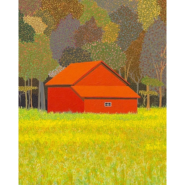 Offered here is an original acrylic on canvas painting by Michael Aron “North Road” 2025. It depicts the fall colors and...