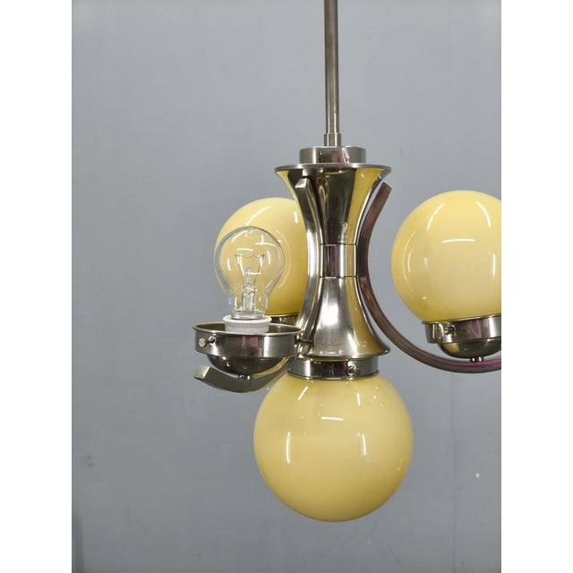 Art Deco Chrome and Opaline Glass Chandelier, 1930s For Sale - Image 13 of 14