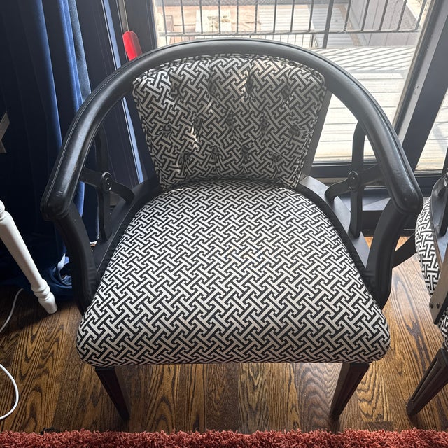 Originally crafted as vintage occasional chairs, this elegant matching pair was professionally restored in 2020 and...