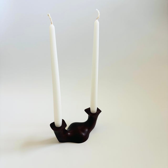 Contemporary Vintage Carved Wood Candle Holder For Sale - Image 3 of 12