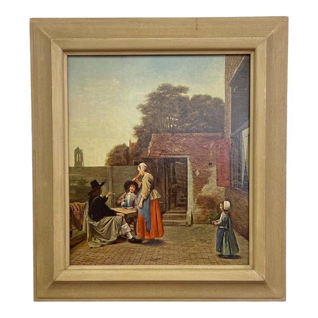 Framed Print Reproduction of a Dutch Courtyard by Pieter De Hooch - Mid-20th Century Custom Frame by Alden L.Howard Jr. For Sale