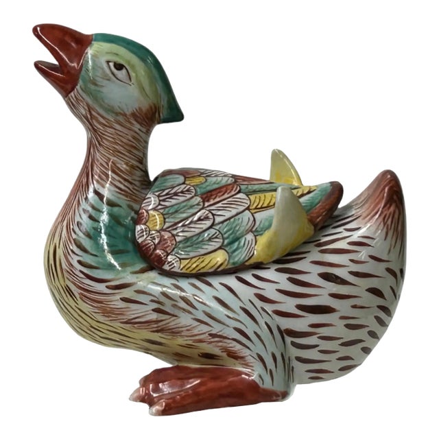 Vintage Oriental Handmade Mix Color Ceramic Water Duck Display Figure For Sale
