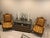 Pair of vintage one of kind gold hand carved chairs with atelier Versace style multi color baroque velvet upholstery...