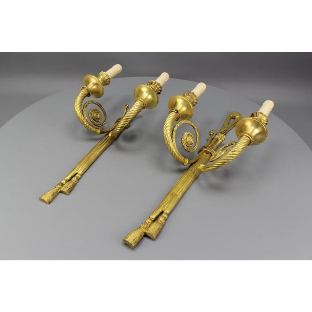 Louis XVI French Two-Arm Ribbon, Knot and Tassel Sconces, 1910s, Set of 2 For Sale - Image 16 of 18