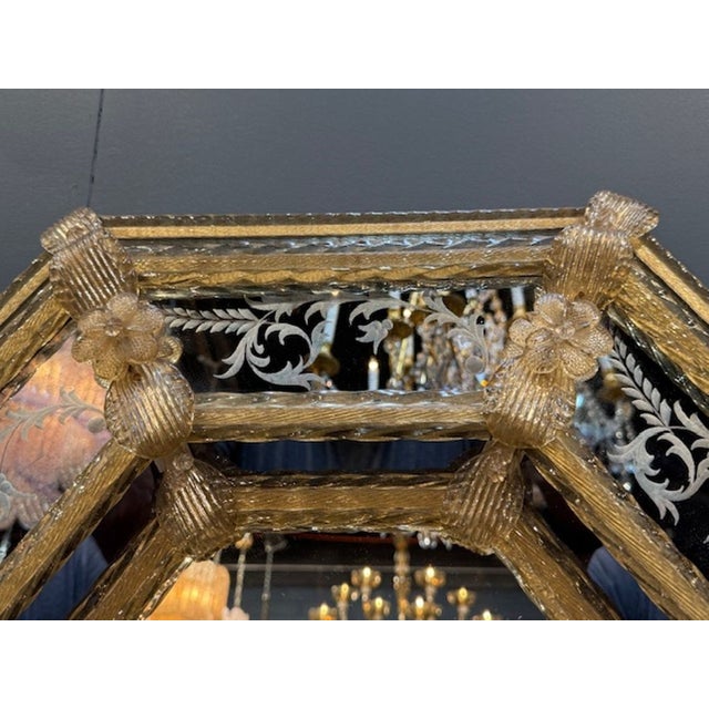 1940s Vintage Italian Octagonal Flower Mirror For Sale - Image 5 of 6