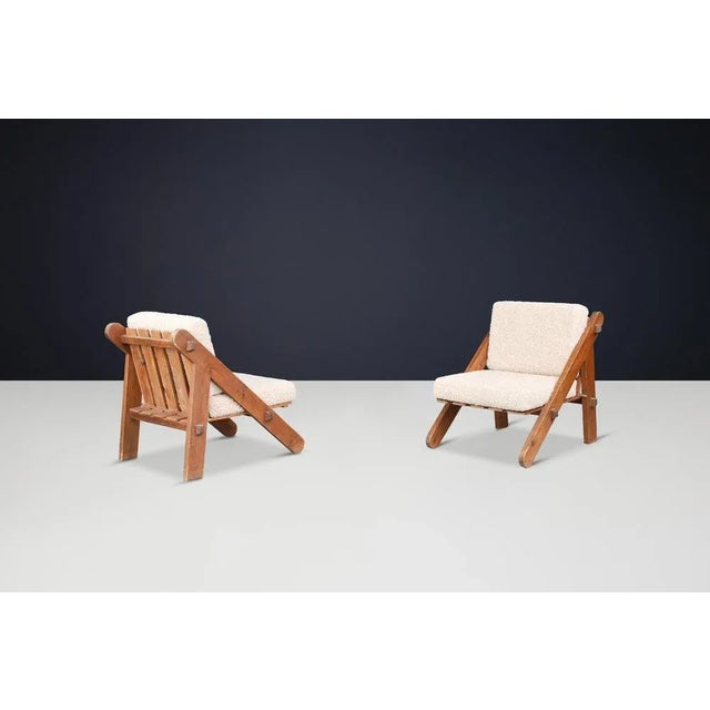 Wood Pinewood Lounge Chairs in Teddy Upholstery, France, 1970s, Set of 2 For Sale - Image 7 of 11