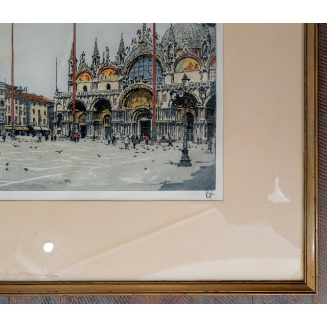 20th Century Colored Aquatint Etching of St. Mark's Square Venice, Signed For Sale In New York - Image 6 of 14