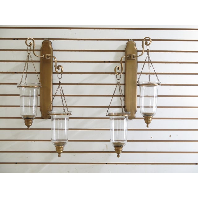 Unusual Brass Candelabra Sconces W. Glass Globes A Pair Chairish