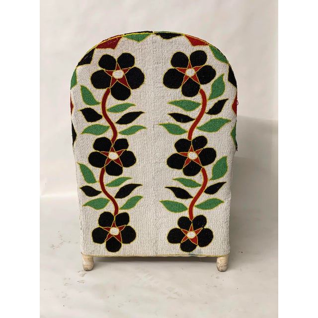 Handmade African Beaded Chair in Black Flowers For Sale - Image 4 of 5