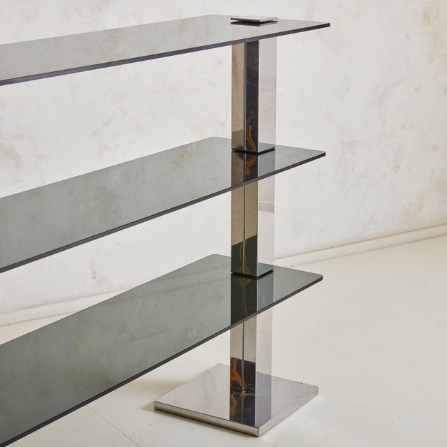 Glass + Chrome Console Table or Shelf, Italy 1970s For Sale - Image 4 of 11