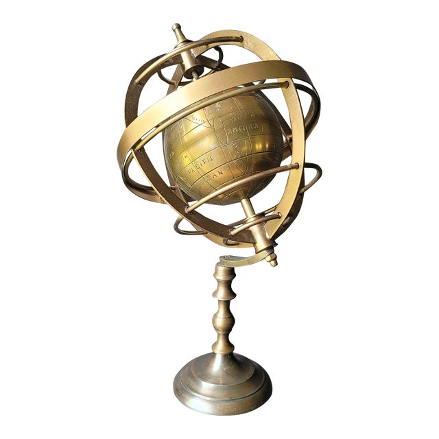 Late 20th Century Brass Gold-Tone Metal Globe on Tall Stand For Sale