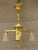Early 20th Century Rectangular Brass Mission Arts and Crafts Chandelier Light Pendant with Etched Shades 28” tall 19” across
